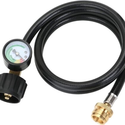 ATKKE Propane Hose Adapter 1lb to 20lb with Gauge, 4FT Propane Tank Grill Adapter Converter for Weber Q Grill, Mr. Heat Propane Heat, Blackstone 17/22‘’ Griddle, Coleman Camping Stove and More