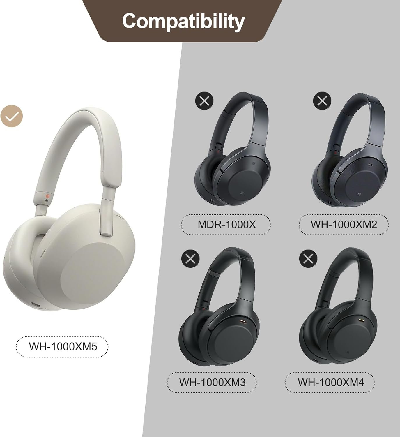 Aurivor Replacement Ear-Pads Cushions for Sony WH-1000XM5 Noise Canceling Headphones, Premium XM5 Ear Covers with Soft Protein Leather, Optimized Memory Foam (Silver) - Image 5