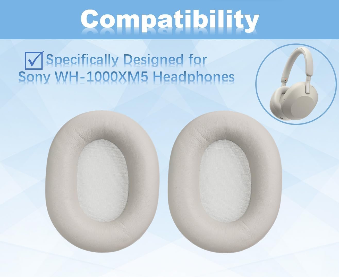 Premium Replacement Ear Pads Cushions for Sony WH-1000xm5 Noise Canceling Headphones, with Soft-Touch Leather, Breathable Memory Foam, Long-Lasting Comfort, Easy Installation (Gray) - Image 5