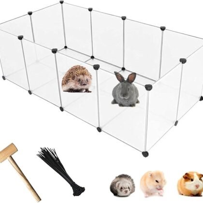 kathson Plastic Pet Playpen,Portable Bunny Fence,Small Animals DIY Metal Enclosure Pen Cage Yard Outdoor & Indoor for Small Rabbit Cat Guinea Pig Hedgehogs Rat(12 Panels/13.8 X 17.7 inches)