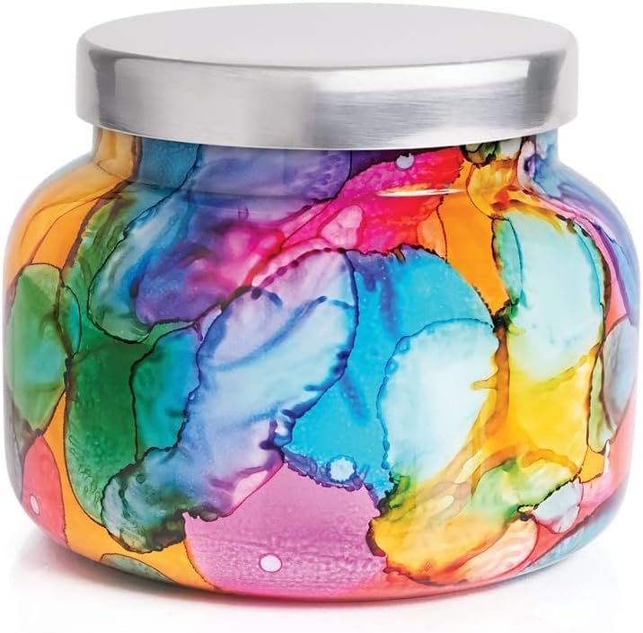 Capri Blue Volcano Candle - Rainbow Watercolor Signature Glass Jar Candle - Luxury Aromatherapy Candle - Tropical Fruits & Sugared Citrus Candle (19 Oz)