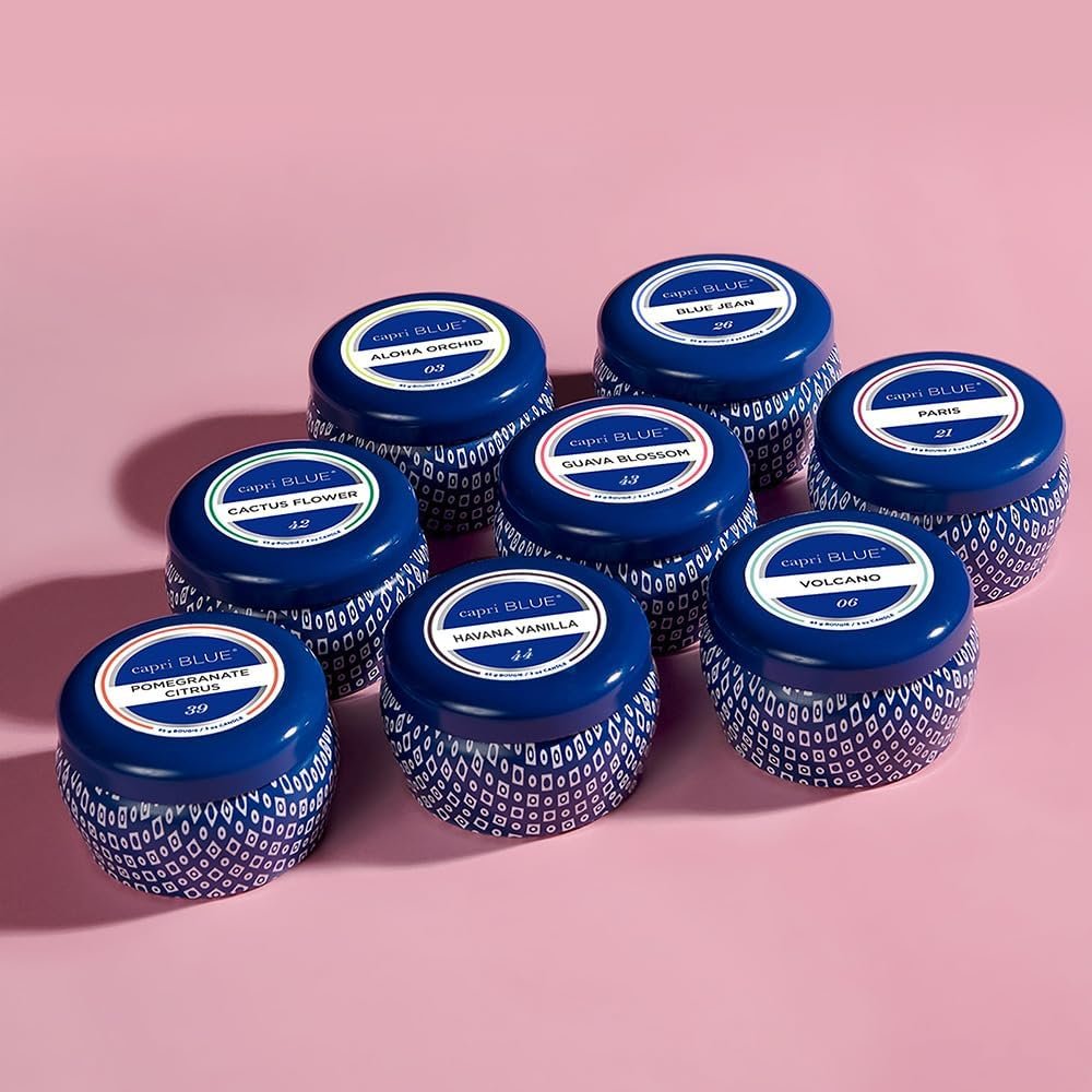 Capri Blue Volcano Scented Mini Tin Jar Candle - Luxury Candles for Home Scented with Tropical Fruit & Sugared Citrus - Soy Candle Wax Blend (Blue, 3 oz) - Image 5