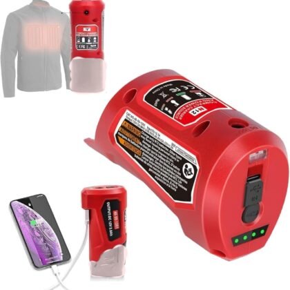 for Milwaukee M-12 12V Power Source Adapter with USB & Type C DC Port, Heated Jacket Charger Adapter for Milwaukee M-12 Battery 48-11-2420 48-11-2411 48-11-2401