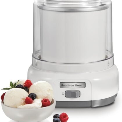 Hamilton Beach Electric Automatic Ice Cream Maker, Frozen Yogurt, Sorbet, Custard, 1.5 quart, White (68880)