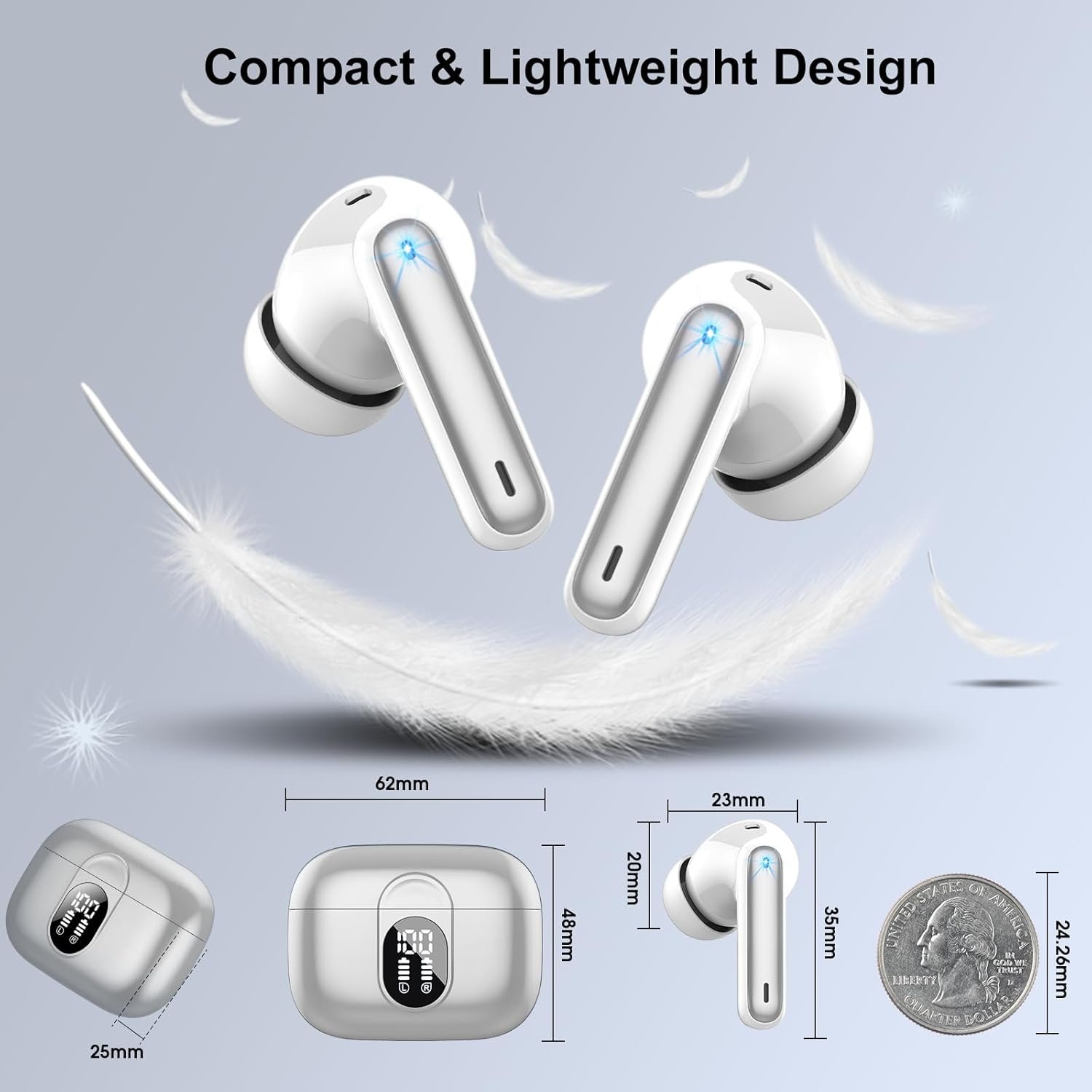 Wireless Earbuds, Bluetooth Headphones HiFi Stereo, 40H Playtime in-Ear Earbud, 2024 Bluetooth 5.3 Earbuds with LED Power Display, IP7 Waterproof Wireless Earphones Sport Headset for Android iOS - Image 8