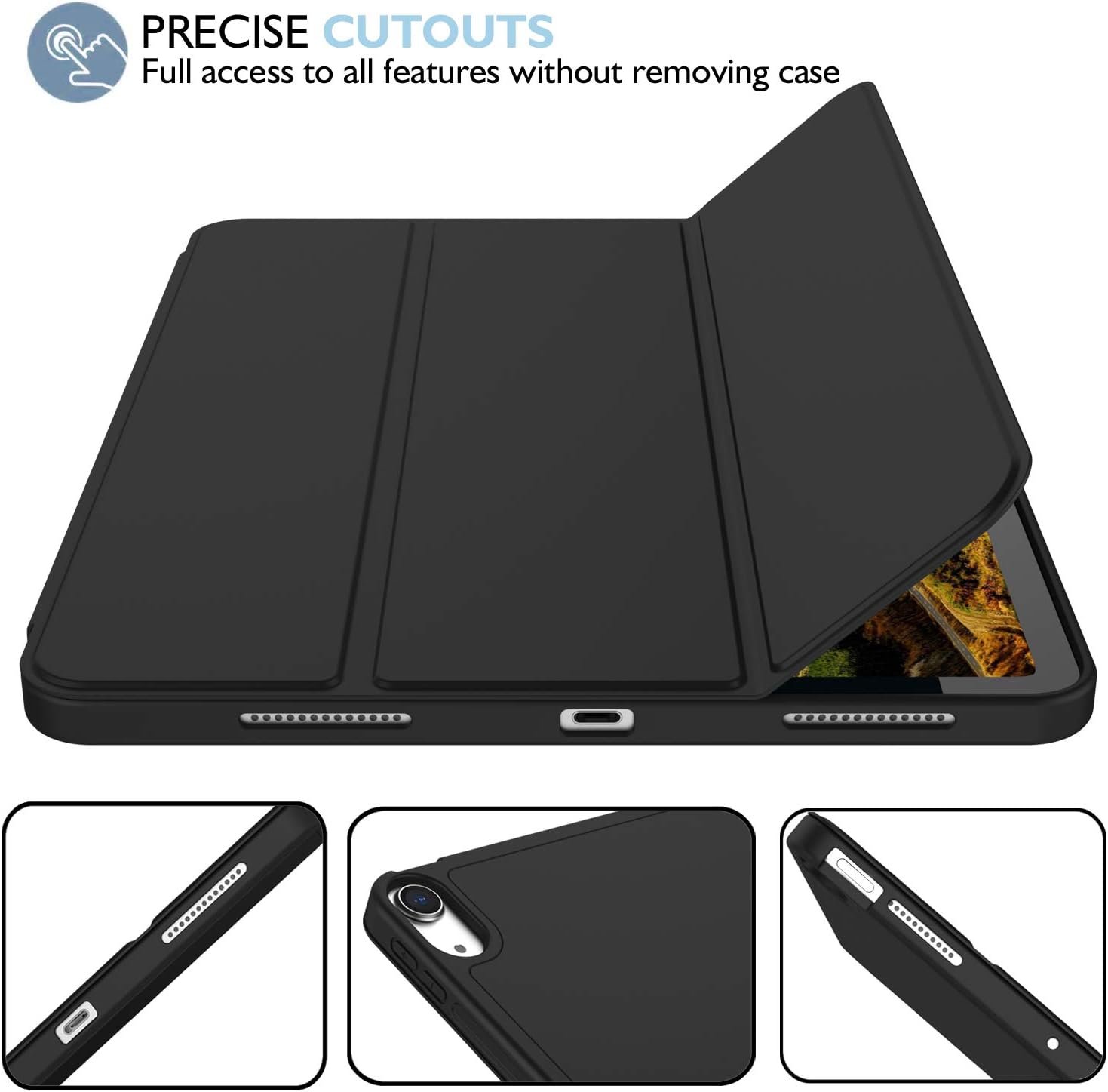 iMieet iPad Air 11 Inch Case M3(2025) / M2 (2024), iPad Air 5th/4th Generation Case 2022/2020 10.9 Inch with Pencil Holder,Trifold Stand Smart Case with Soft TPU Back(Black) - Image 5