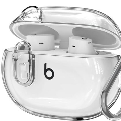 Compatible with Beats Studio Buds/Studio Buds Plus Case Cover Clear 2021/2023 Men Lock Clip with Cleaner Kit, Protective Cover for New Beats Studio Buds + Wireless Earbuds Case with Keychain, Clear