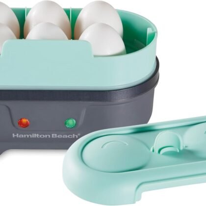Hamilton Beach Sous Vide Style Electric Egg Bite Maker, Hard Boiled Egg Cooker & Poacher with Removable Nonstick Tray, Makes 2 in Under 10 Minutes, Teal (25511)