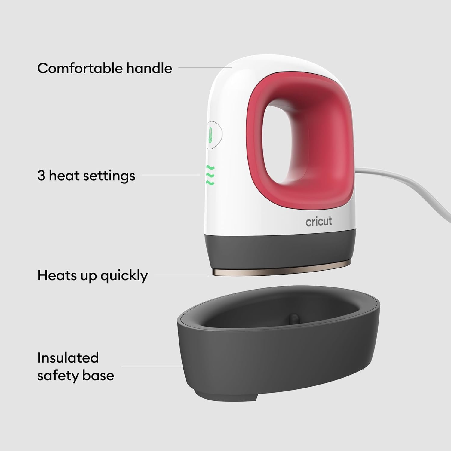 Cricut EasyPress Mini Heat Press + Heat Press Mat - for Pressing Small Objects Like Shoes, Stuffed Animals, Hats & More - 3 Heat Settings & Precision Tip - Compact & Lightweight - Raspberry - Image 3