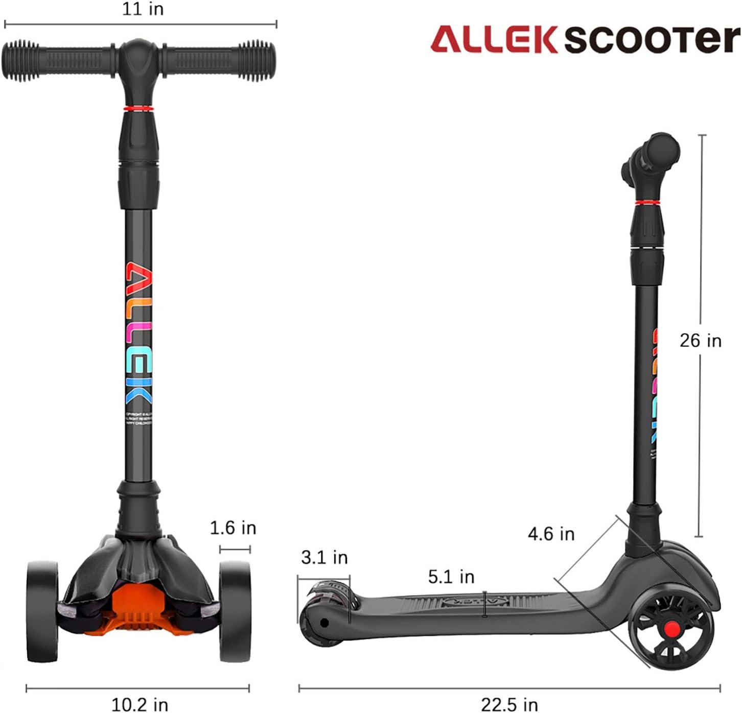 Allek Kick Scooter B02, Lean 'N Glide Scooter with Extra Wide PU Light-Up Wheels and 4 Adjustable Heights for Children from 3-12yrs (Black) - Image 6