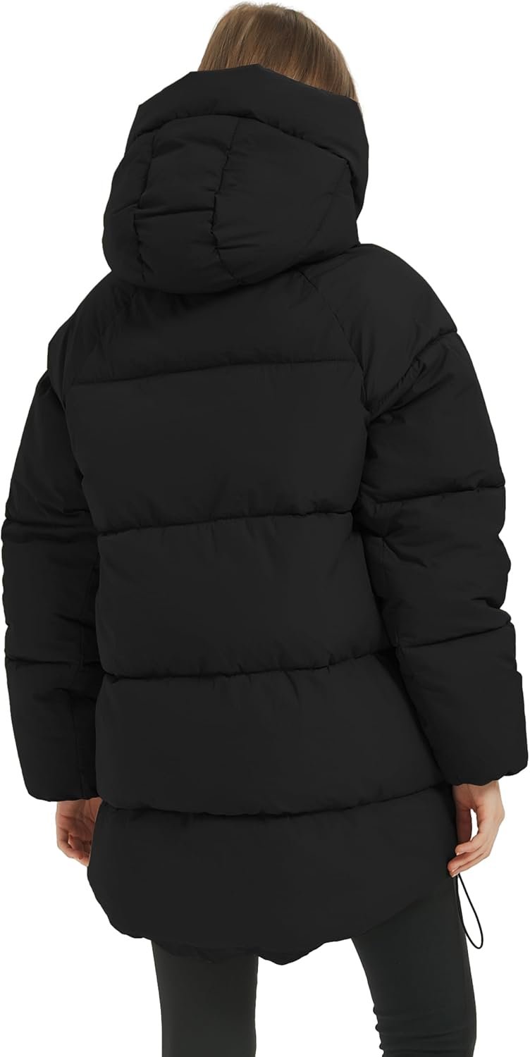 PEHMEA Women Mid-Length Puffer Hooded Jacket Winter Padded Warm Coat Thicken Outerwear Coats - Image 5