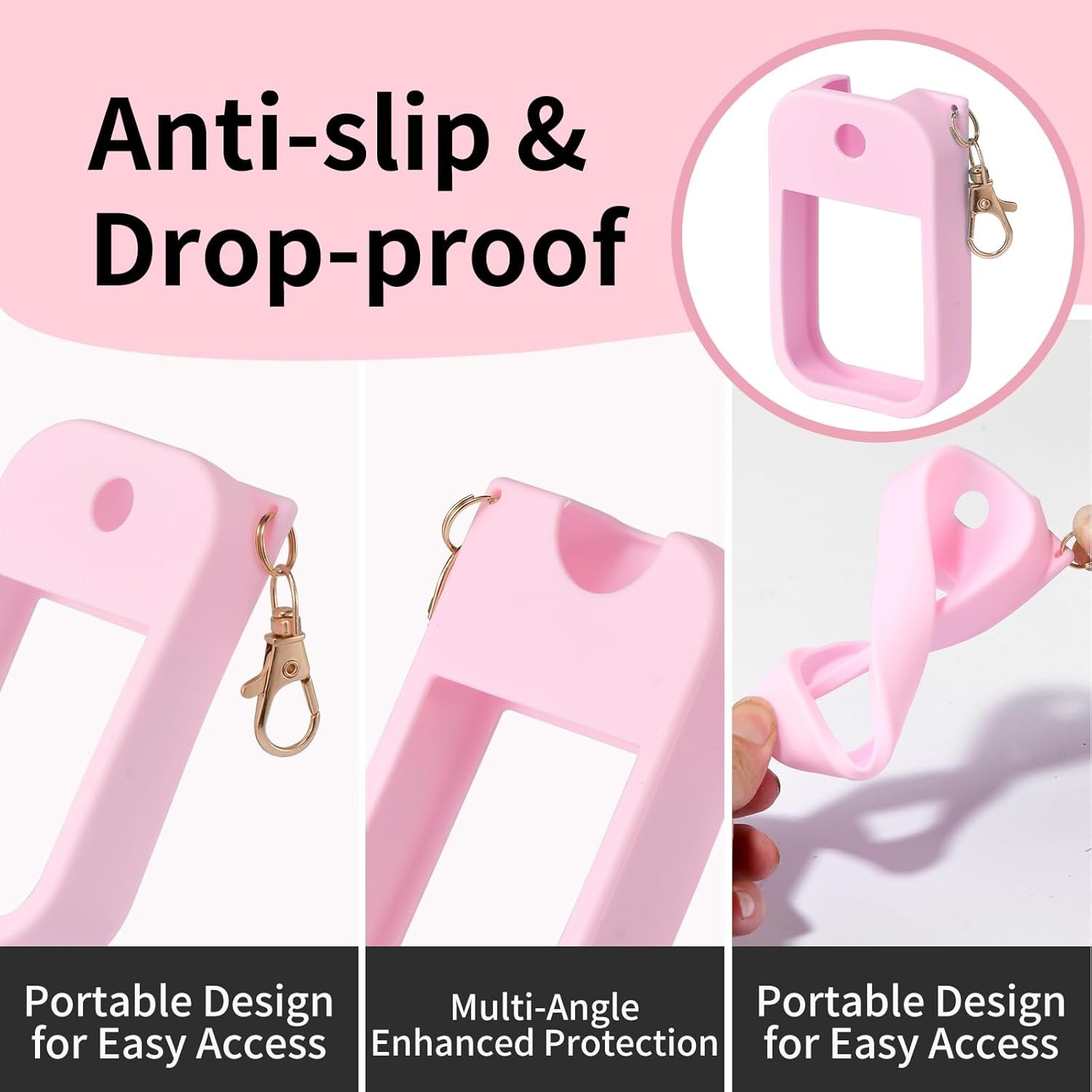 3pcs Silicone Case Compatible With Touchland Hand Sanitizer Spray, Protective Case With Keychain For Spray 1 Fl Oz, Travel Size, Compatible With Power Mist & Glow Mist, (Pink, Blue, White) - Image 2