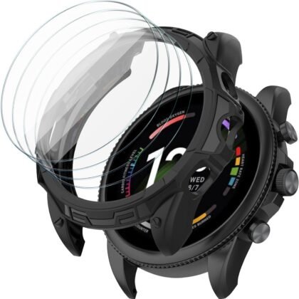 [1+4Pack] Case with Tempered Glass Screen Protector Compatible with Fossil Gen 6 44MM, Bumper Full Coverage Protective Soft Cases Face Cover for Fossil Gen 6 44MM