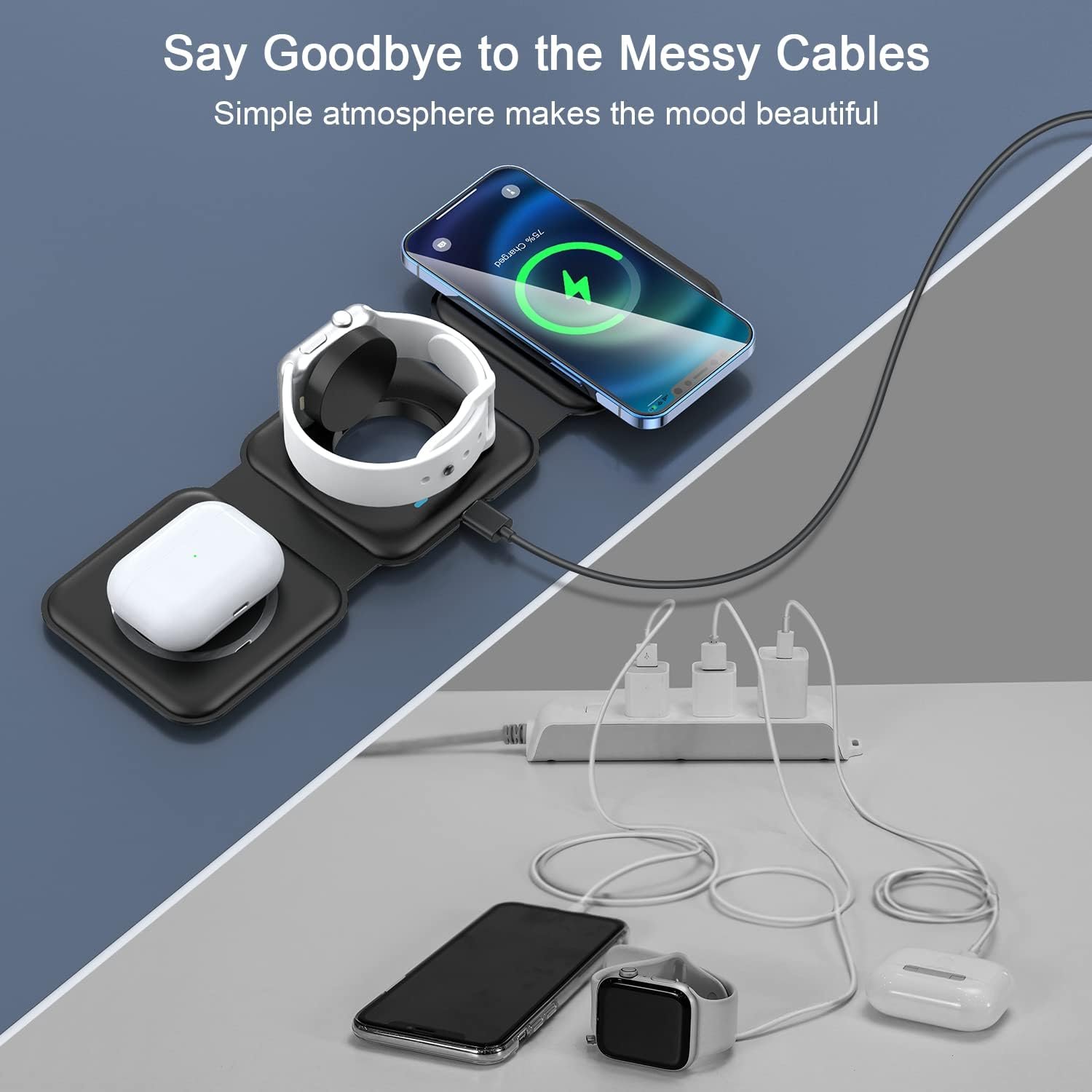 Wireless Charger 3 in 1,RTOPS Magnetic Travel Wireless Charging Station Multiple Devices,GaN 3 in 1 Charging Station,Compatible for iPhone16/15/14/13/Pro/Max,iWatch,AirPods4/3/2/Pro(Adapter Includes) - Image 4