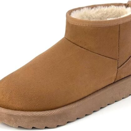 Women Suede Classic Ultra Mini Snow Boots, Faux Fur Lined Slip On Ankle Winter Booties, Womens Warm No Slip Short Boot, Botas De Invierno Para Mujer