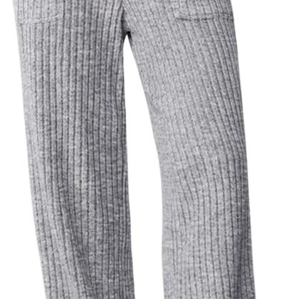 Aleumdr Womens Ribbed Wide Leg Lounge Pants with Pockets Casual Relaxed Comfy Loose Soft Knit Pajama Pants with Drawstring