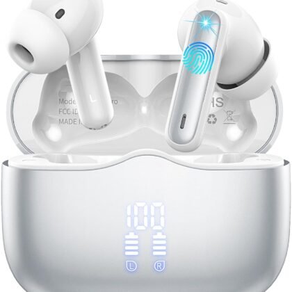 Wireless Earbuds, Bluetooth 5.4 Headphones in Ear with 4 ENC Noise Cancelling Mic, New Wireless Earphones HiFi Stereo Deep Bass 40H Playtime, In-Ear Bluetooth Earbuds LED Display IP7, USB-C, Silver