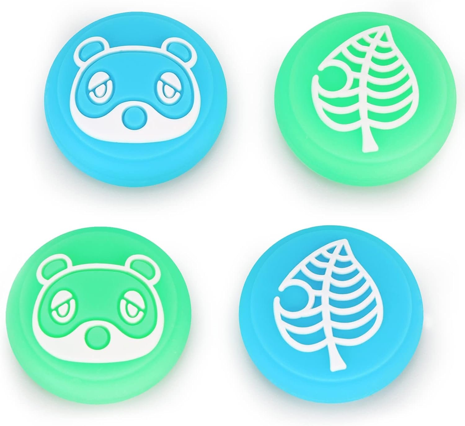Tscope Cute Thumb Grip Caps for Nintendo Switch/Lite/OLED Controller, for Animal Crossing Kawaii Leaf Joystick Analog Soft Silicone Button Stick Covers for NS Joy Cons (Leaf Raccoon)