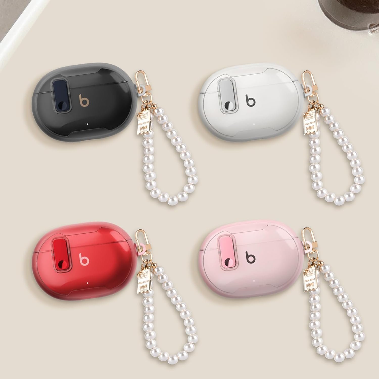 CameCosy for Beats Studio Buds/Buds + Case with Secure Lock Clip Design for Women, Soft TPU Bumper Shockproof Cover for Beat Studio Buds with Pearl Bracelet Keychain-Clear Pink - Image 7