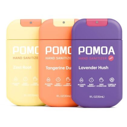 POMOA Alcohol Free Hand Sanitizer Spray, Non Irritating, Hydrating and Non Greasy, Gentle Fine Mist, Travel-Friendly Pocket Size 1 Fl Oz (Pack of 3), Botanical Defense