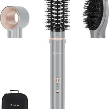 IG INGLAM MegaAIR Styler Air Styling & Drying System, Professional Interchange Hair Dryer Brush 110,000 RPM Brushless BLDC Motor Ionic Hot Air Volumizing and Shape, Gray