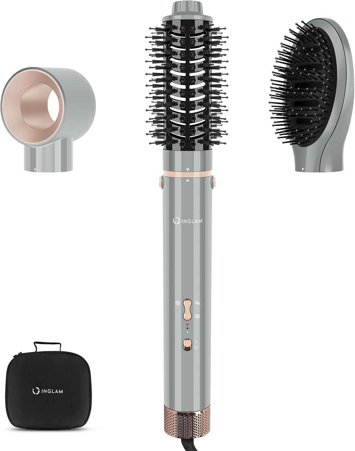 IG INGLAM MegaAIR Styler Air Styling & Drying System, Professional Interchange Hair Dryer Brush 110,000 RPM Brushless BLDC Motor Ionic Hot Air Volumizing and Shape, Gray