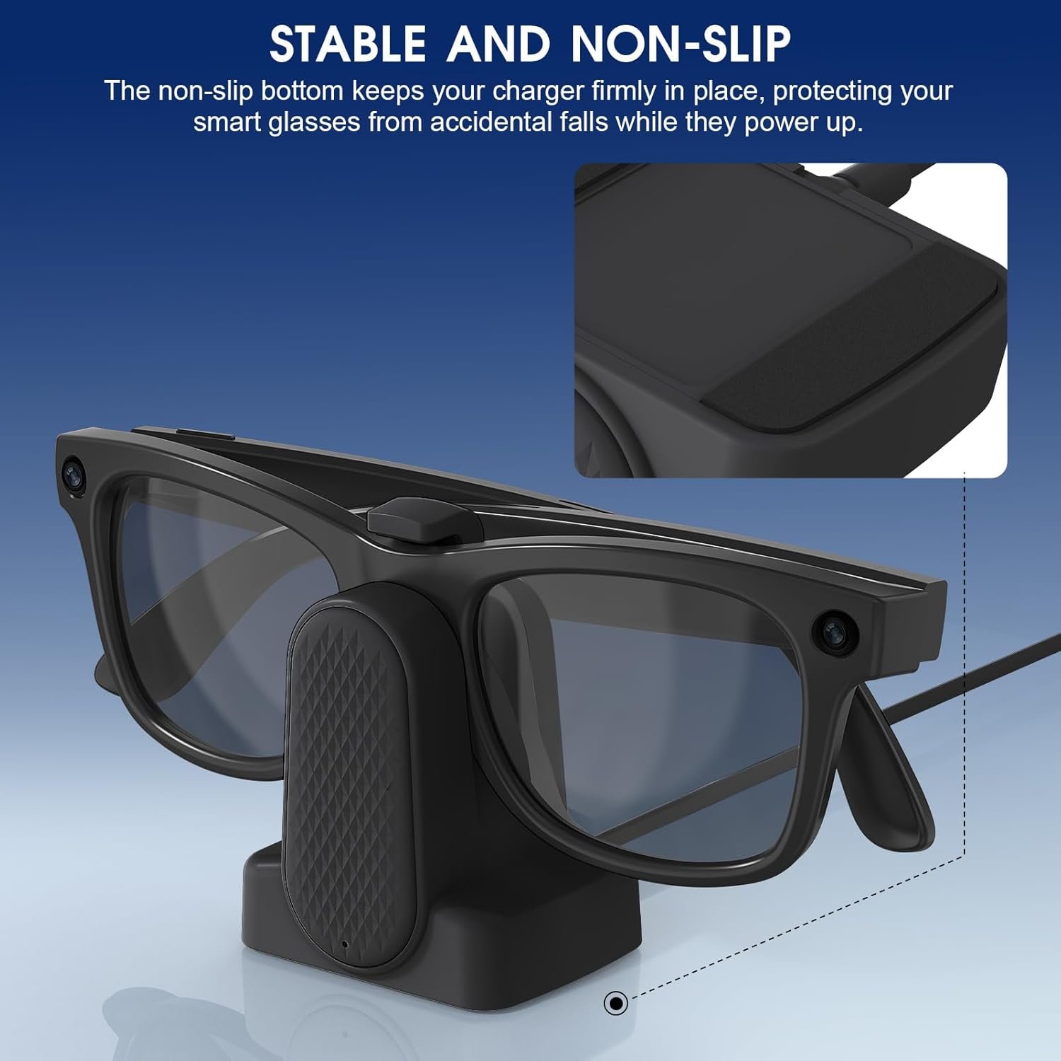 Charging Dock Compatible with Ray-Ban Meta Smart Glasses Wayfarer/Skyler/Headliner/Meta HSTN Oakley,Potable Travel USB-A Cable Charger Meta Smart Glasseswith Adapter - Image 6