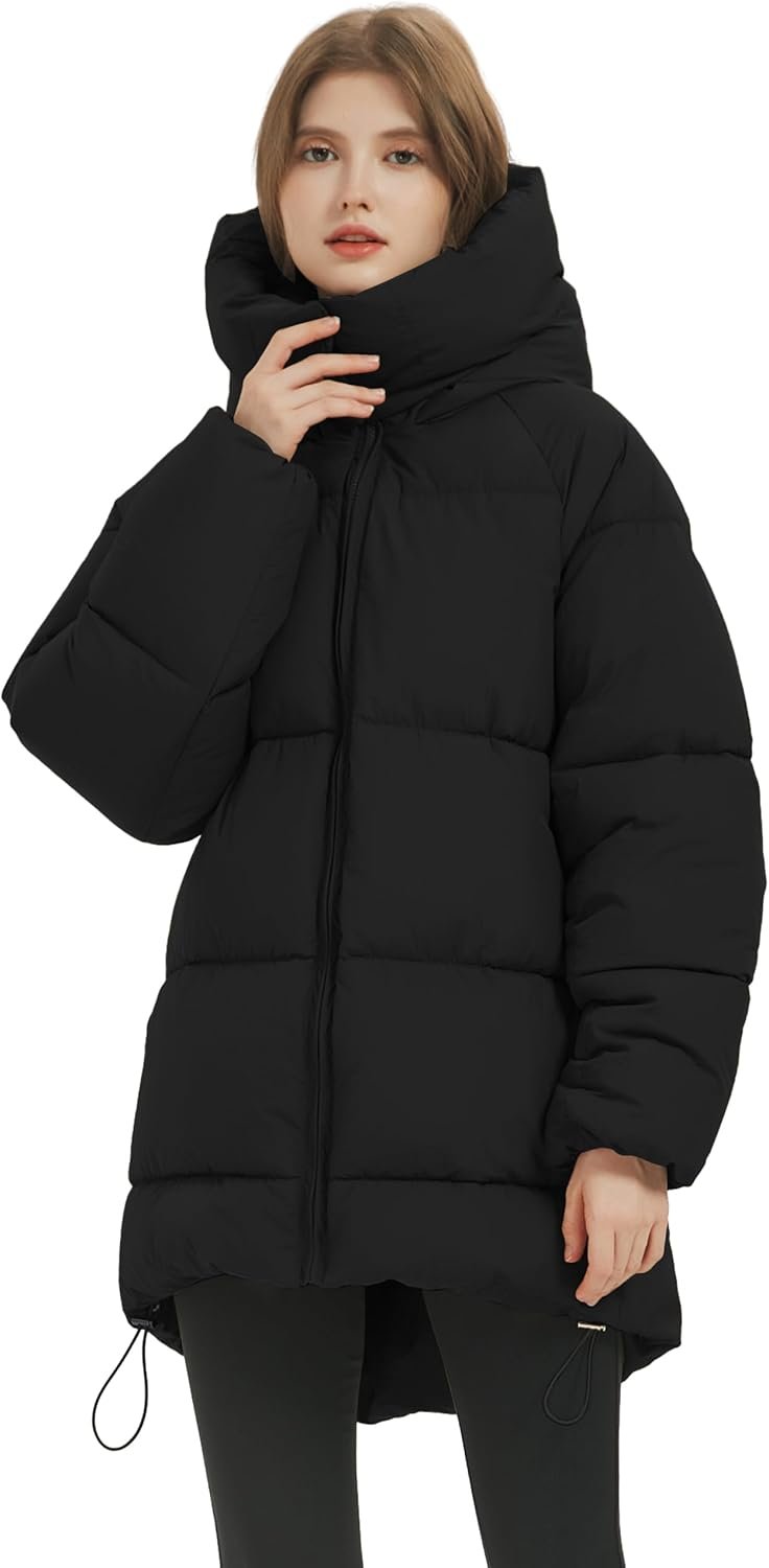 PEHMEA Women Mid-Length Puffer Hooded Jacket Winter Padded Warm Coat Thicken Outerwear Coats - Image 4
