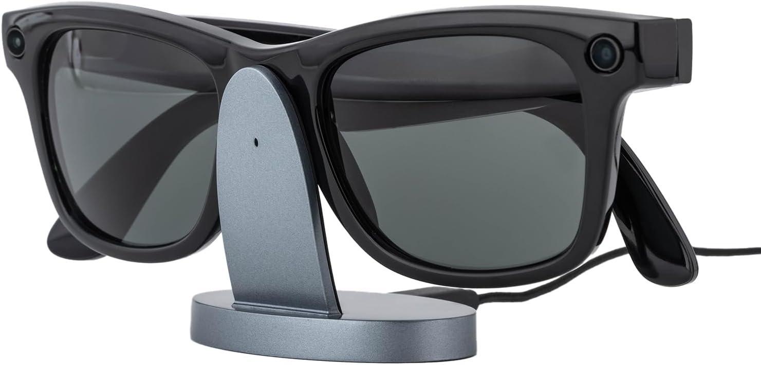 Smart Glasses Charging Stand Compatible with Ray-Ban Meta, Gray, Compatible Charging Dock with LED Indicator, Modern Design for Desk or Nightstand