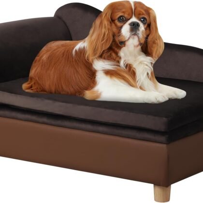 Getifun Pet Bed Sofa, Puppy Bed with Storage, Small Dog Couch with Removable & Washable Cushion, Comfy Pet Couch Bed for Cats & Puppy (Brown)