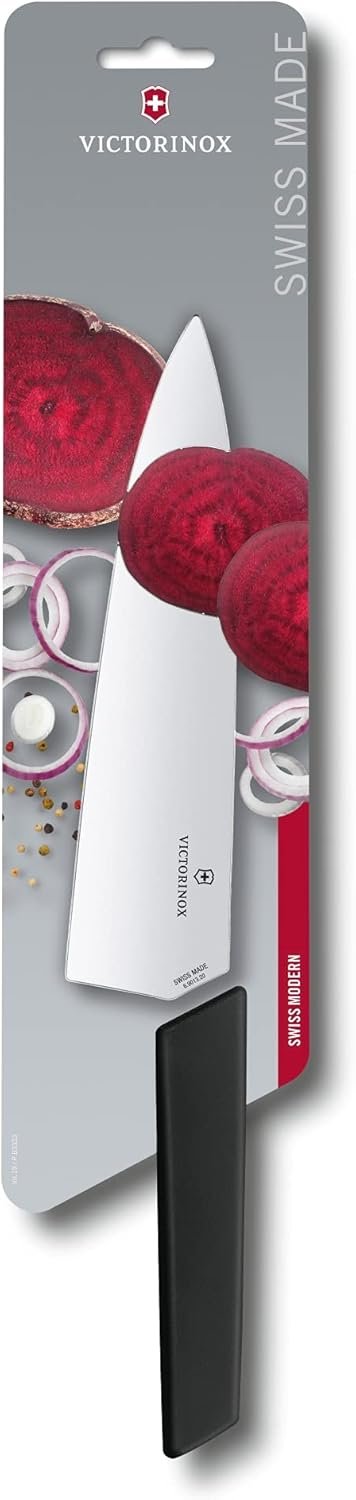 Victorinox Swiss Modern Chef's Knife - Kitchen Knife for Cutting Meat, Fruit & Vegetables - Premium Kitchen Accessories - Black Handle, 8" - Image 7