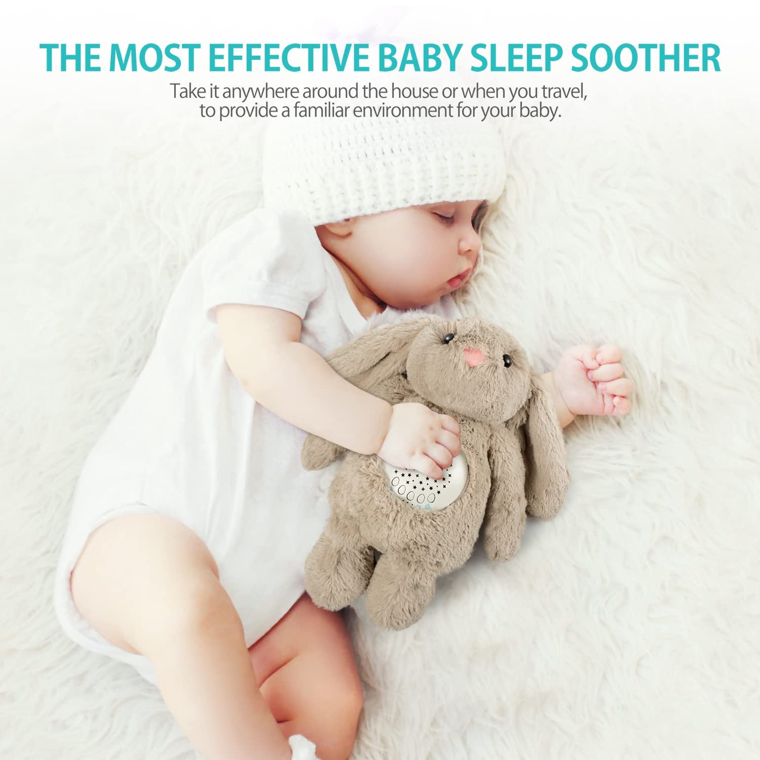BEREST Baby Sleep Soother Bedtime Bunny with Starry Projector Night Light, Plush Stuffed Animal for Newborn Infants, Lullaby Music, White Noise, Mother's Heartbeat for Boys & Girls Shower Gifts - Image 9