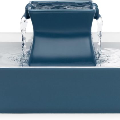 PetSafe Drinkwell Pagoda Fountain - Hygienic Ceramic Continuous Flowing Fountain - Elevated Upper Bowl & Double Free-Falling Stream Design - Minimalist Pet Hydration Station - 70 oz Capacity