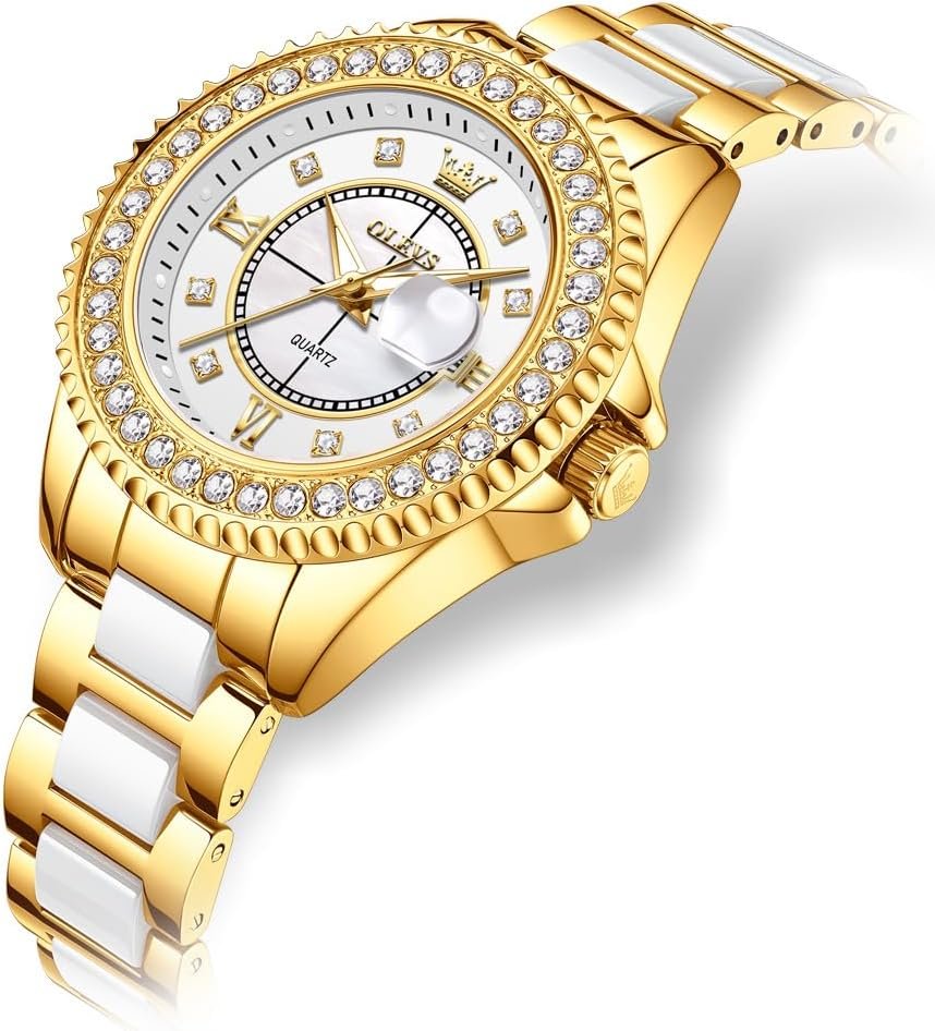 OLEVS Watches for Women Diamond with Date Luxury Leather Female Waterproof Women Wrist Watch Analog Dress Stainless Steel Ladies Watch Luminous Calendar Women Watch Green/Silver/Red Dial - Image 8