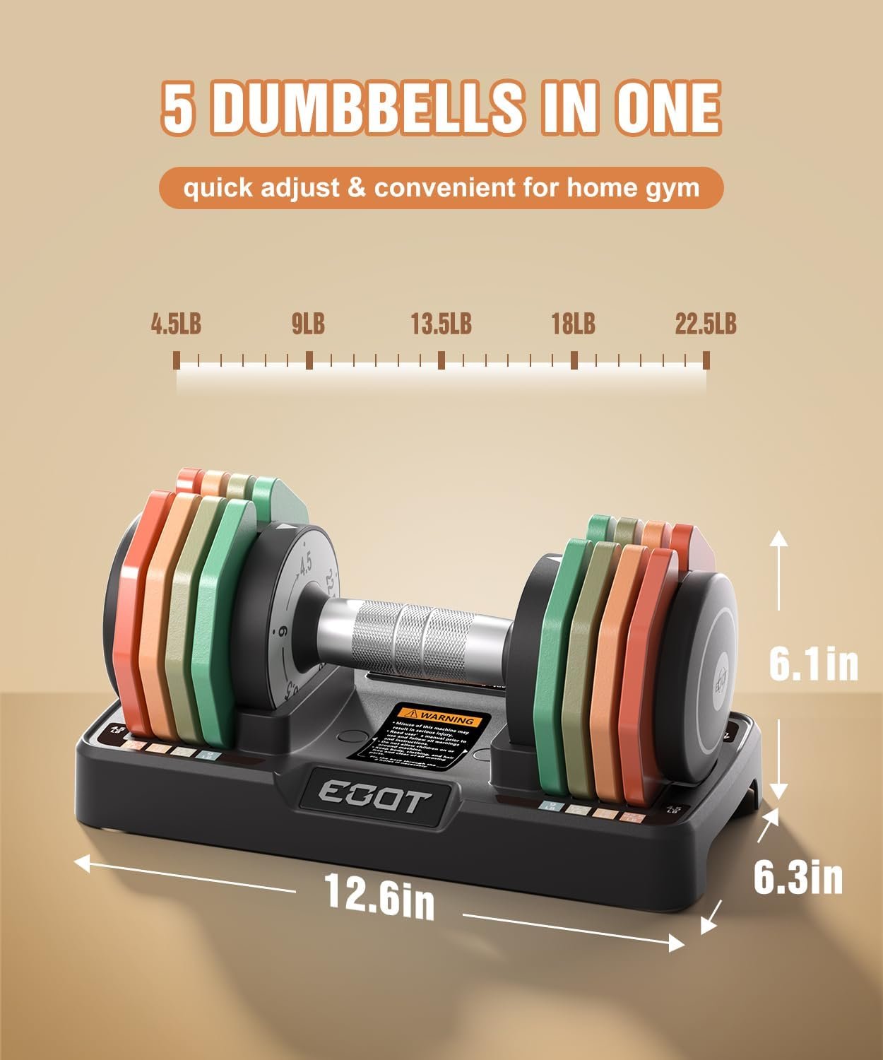 Adjustable Dumbbells Set/Single, 12.5LB/22.5LB/55LB 5 in 1 Free Adjustable Dumbbell Set with Anti-Slip Handle & Rainbow-colored Weight Plates for Home Gym, Weight Set for Women Men - Image 9