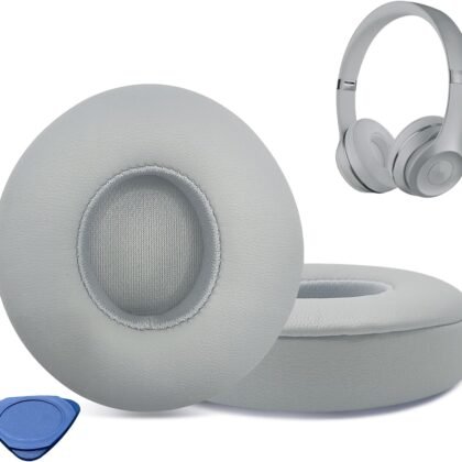 Replacement Earpads for Beats Solo2&3 Headphones,Compatibel Beats Solo2&3 Replacement Ear Pads,Upgraded Ear Covers with Soft Protein Leather,Optimized Noise Isolation Memory Foam (Grey)