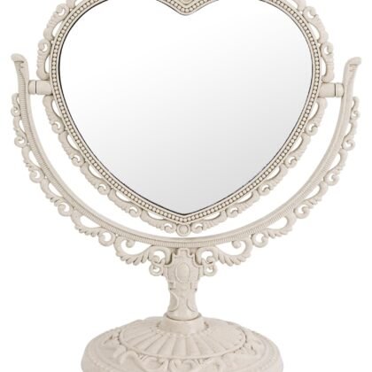XPXKJ 7 Inch Vintage Heart Mirror - Elegant Desk Makeup Mirror with Double Sided 360 Degree Rotation Vanity Mirror for Coquette Room Decor