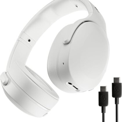 Skullcandy Crusher Evo Wireless Bluetooth Headphones with Extra USB-C Charging Cable, Multi-Sensory Bass, Noise Isolating Over-Ear Fit, 40 Hours Battery, Microphone for iPhone Android - Bone