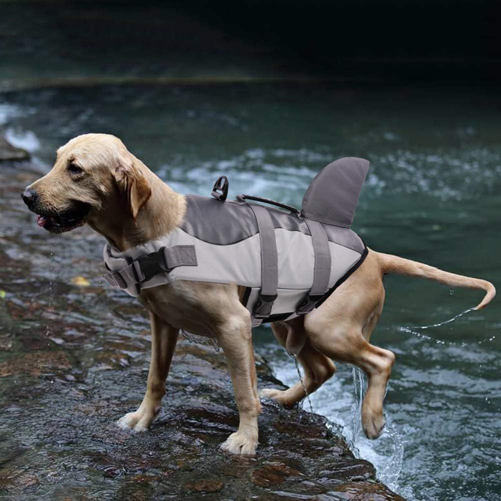 Queenmore Dog Life Jacket Ripstop Dog Safety Vest Adjustable Preserver with High Buoyancy and Durable Rescue Handle for Small,Medium,Large Dogs, Grey Shark X-Large - Image 7