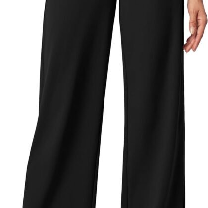 IUGA Womens Dress Pants Wide Leg Pull On Stretchy Work Pants Women High Waisted Business Casual Trousers with Pockets