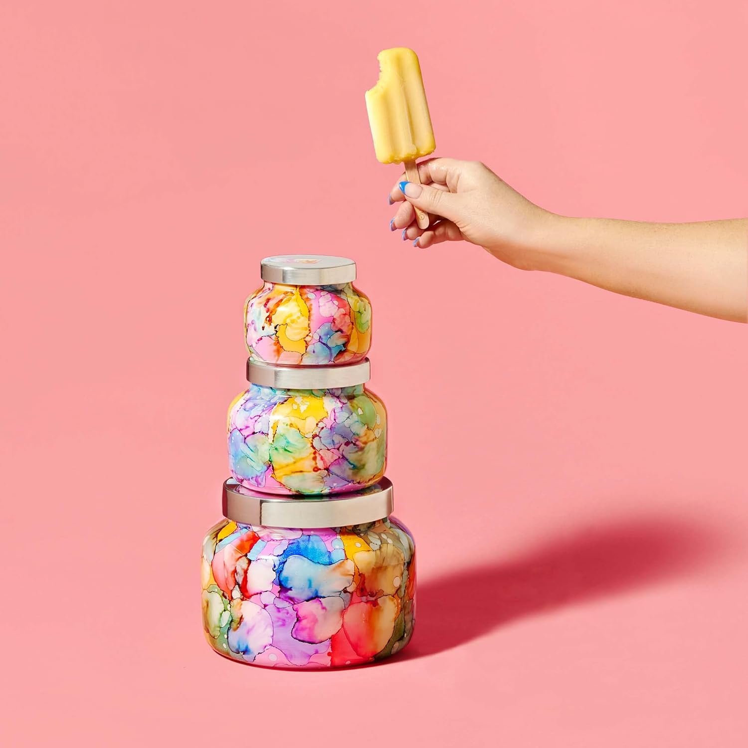 Capri Blue Volcano Candle - Rainbow Watercolor Signature Glass Jar Candle - Luxury Aromatherapy Candle - Tropical Fruits & Sugared Citrus Candle (19 Oz) - Image 5