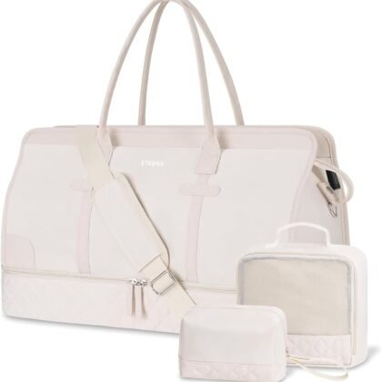 ETRONIK Weekender Overnight Bags for Women, Large Travel Duffle Bags with Shoe Compartment & Wet Pocket, Carry On Tote Bag Gym Duffel Bag with Toiletry Bags for Hospital 3 Pcs Set, Large Size