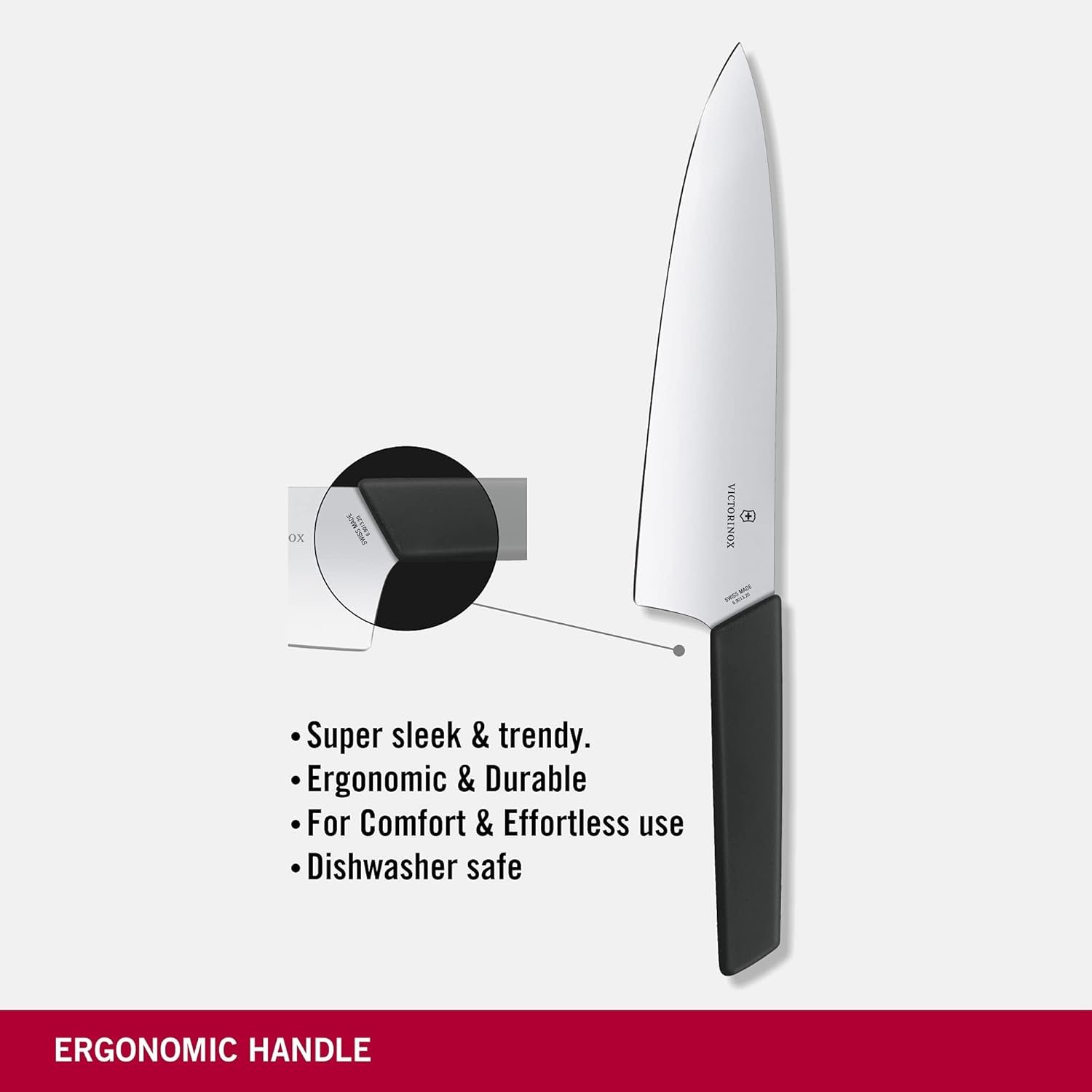 Victorinox Swiss Modern Chef's Knife - Kitchen Knife for Cutting Meat, Fruit & Vegetables - Premium Kitchen Accessories - Black Handle, 8" - Image 3