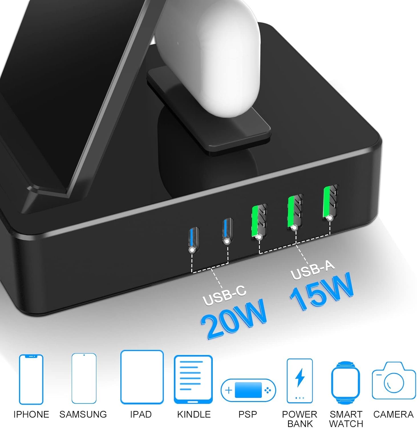 8 in 1 Wireless Charging Station, 100W USB C 2 Ports, Aluminum Alloy Cell Phone Charging Station Compatible with iPhone Series, iWatch, AirPods Pro - Image 6