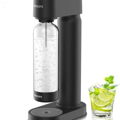 Philips Sparkling Water Maker ADD4901BKOQ/37, Plastic Soda Streaming Machine with Quick Twist Bottle, 1L BPA free PET Carbonating Bottle, Soda Maker Compatible with 60L CO2 Carbonator (NOT Included)