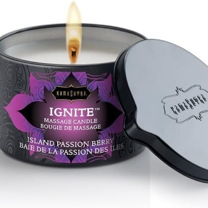 KAMA SUTRA Ignite Massage Candle - Coconut Oil and Soy Based - Island Passion Berry, 6 oz Candle Melts into a Warm Massage Oil, Couples Massage, Pour Spout Massage Candle
