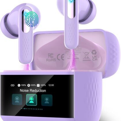 Wireless Earbuds, Bluetooth 5.4 Headphones with Multifunction Touch Screen, 48H Deep Bass Stereo Ear Buds, 5 EQ Modes, ANC/ENC Noise Cancelling, Transparency Mode, IPX7 Earbuds, Purple