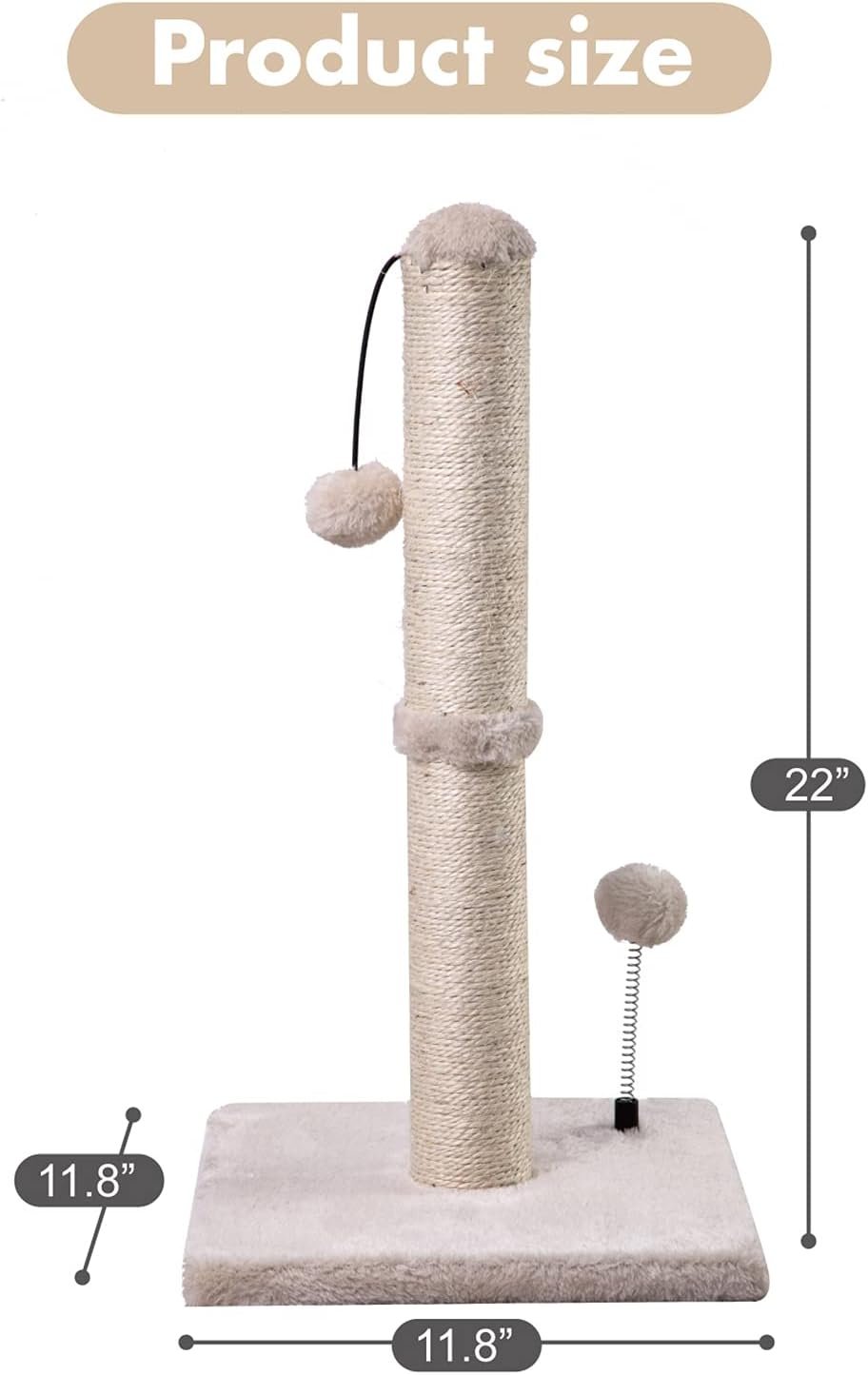 MECOOL Cat Scratching Post Premium Basics Kitten Scratcher Sisal Scratch Posts with Hanging Ball 22in for Kittens or Smaller Cats (22 inches for Kitten, Beige) - Image 4