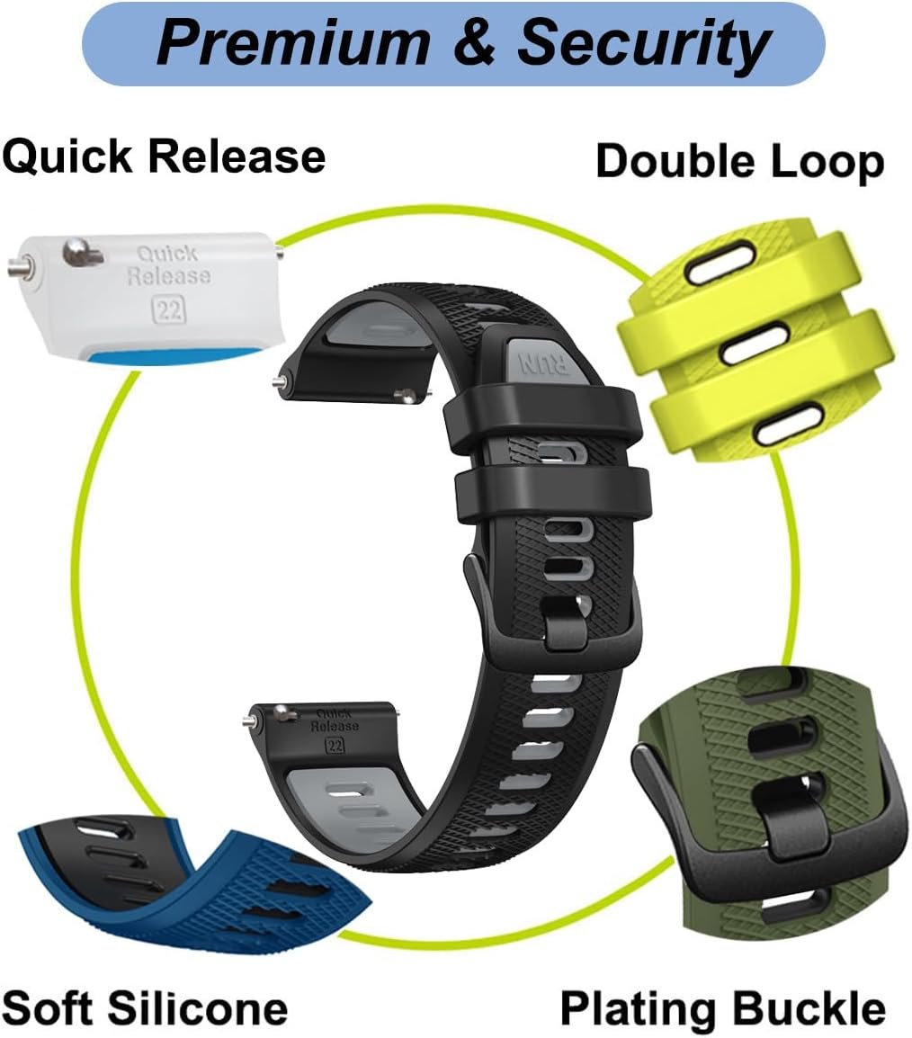 22mm Quick Release Watch Band for Garmin Forerunner 265/Forerunner 255/Vivoactive 4/Venu 3/Venu 2 - Soft Silicone Replacement Band Watch Strap - Image 3