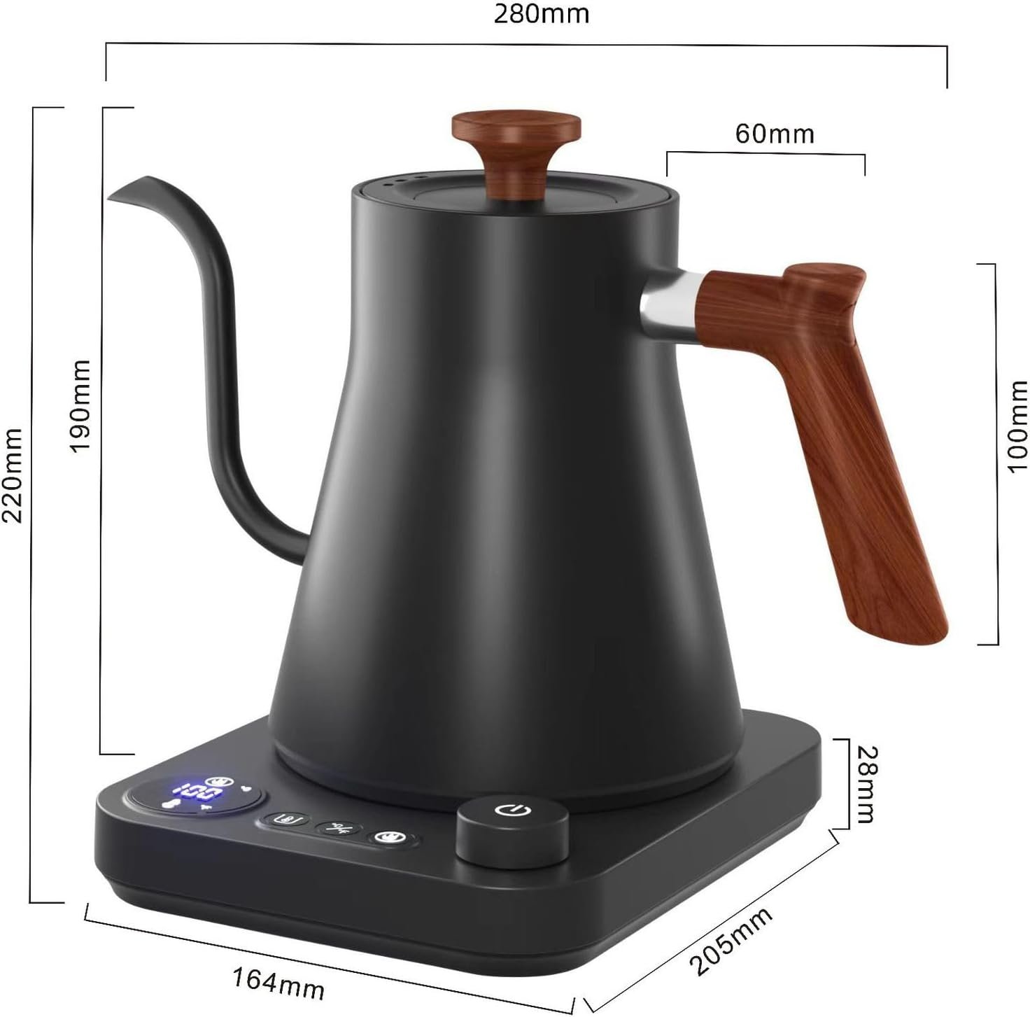 Electric Kettles, Gooseneck Electric Kettle, ±1℉ Temperature Control, Stainless Steel Inner, Quick Heating, for Pour Over Coffee, Brew Tea, Boil Hot Water, 0.9L (Black) - Image 9